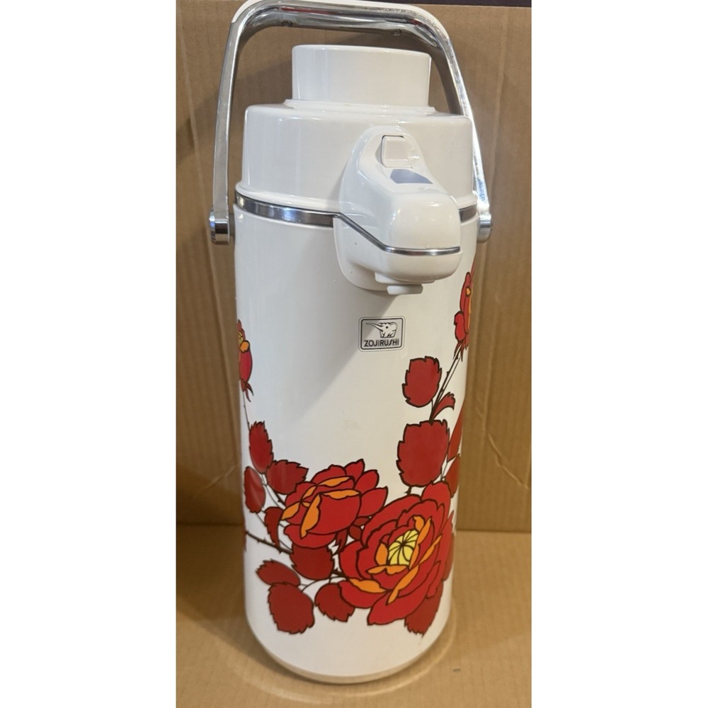 Zojirushi Elephant Air Pump Pot Coffee Tea SE-2200 2.23 Liter Red Floral Design
